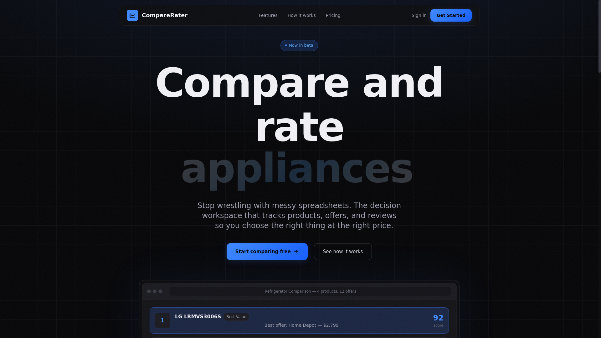 website screenshot of https://comparerater-marketing.pages.dev/