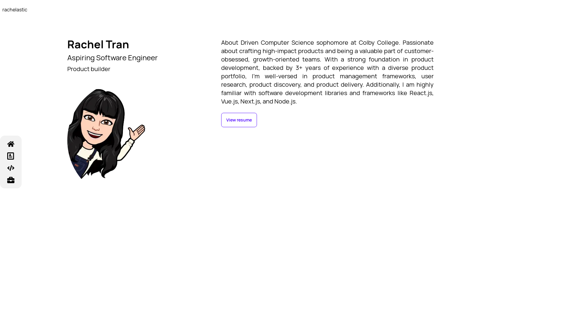 website screenshot of https://rachelastic.com/