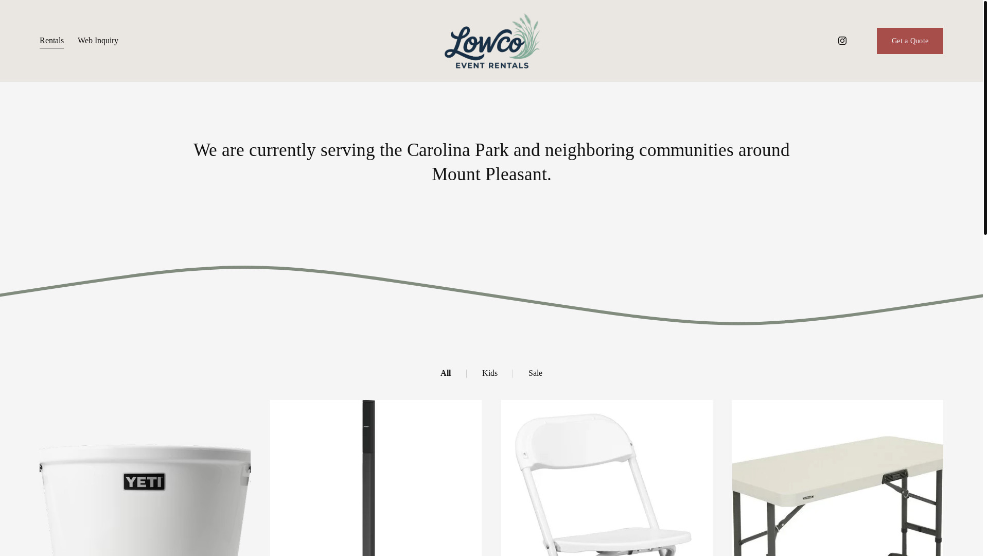 website screenshot of https://lowcoeventrentals.com/