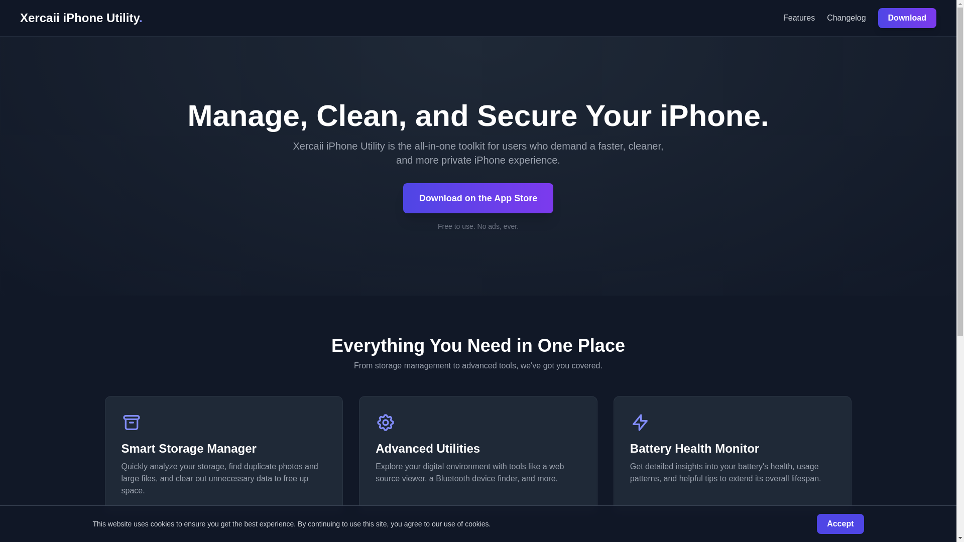 website screenshot of https://xercaii-iphone-utility-website.pages.dev/