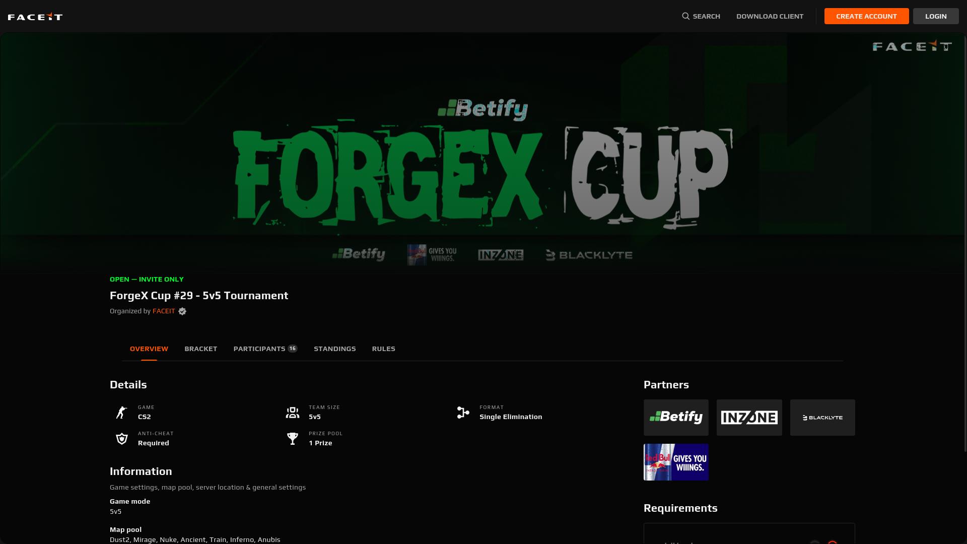 website screenshot of https://faceit.cup29.com/cs2/championship/5da9ba27-7674-42a8-9a10-8ba9021fc7de/overview/?=invitecode_8Ke9My4Fa5