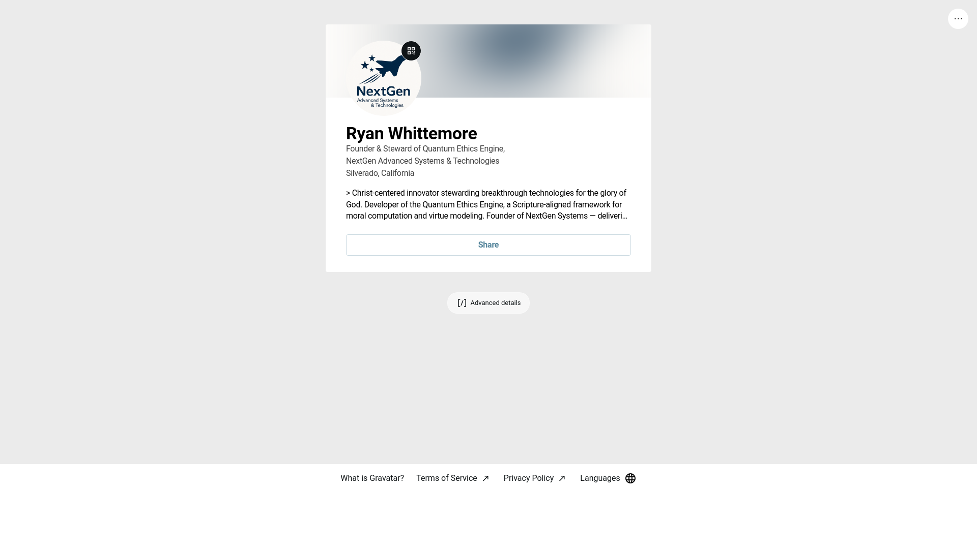 website screenshot of https://quantumethicsengine.bio/