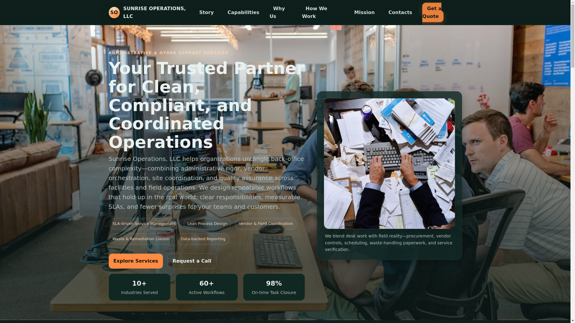 website screenshot of https://sunriseoperations.org/