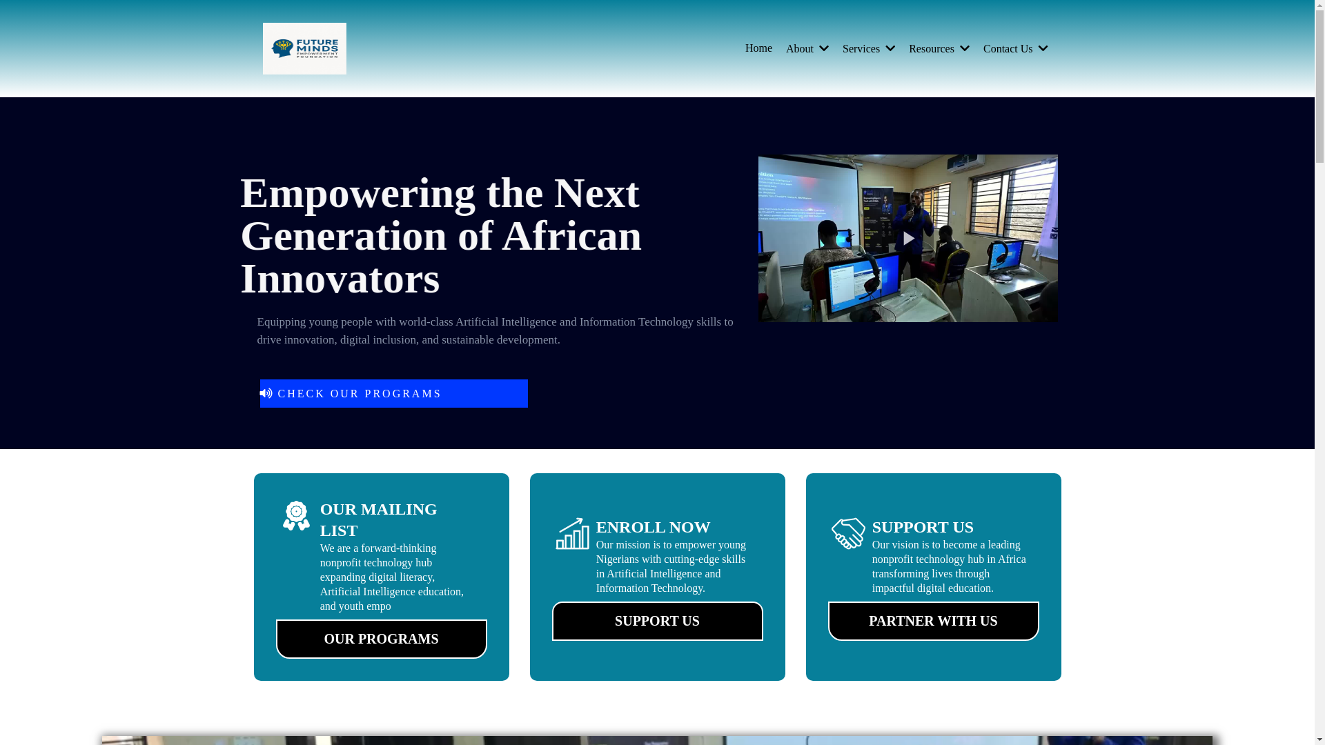 website screenshot of https://futuremindsafrica.org/