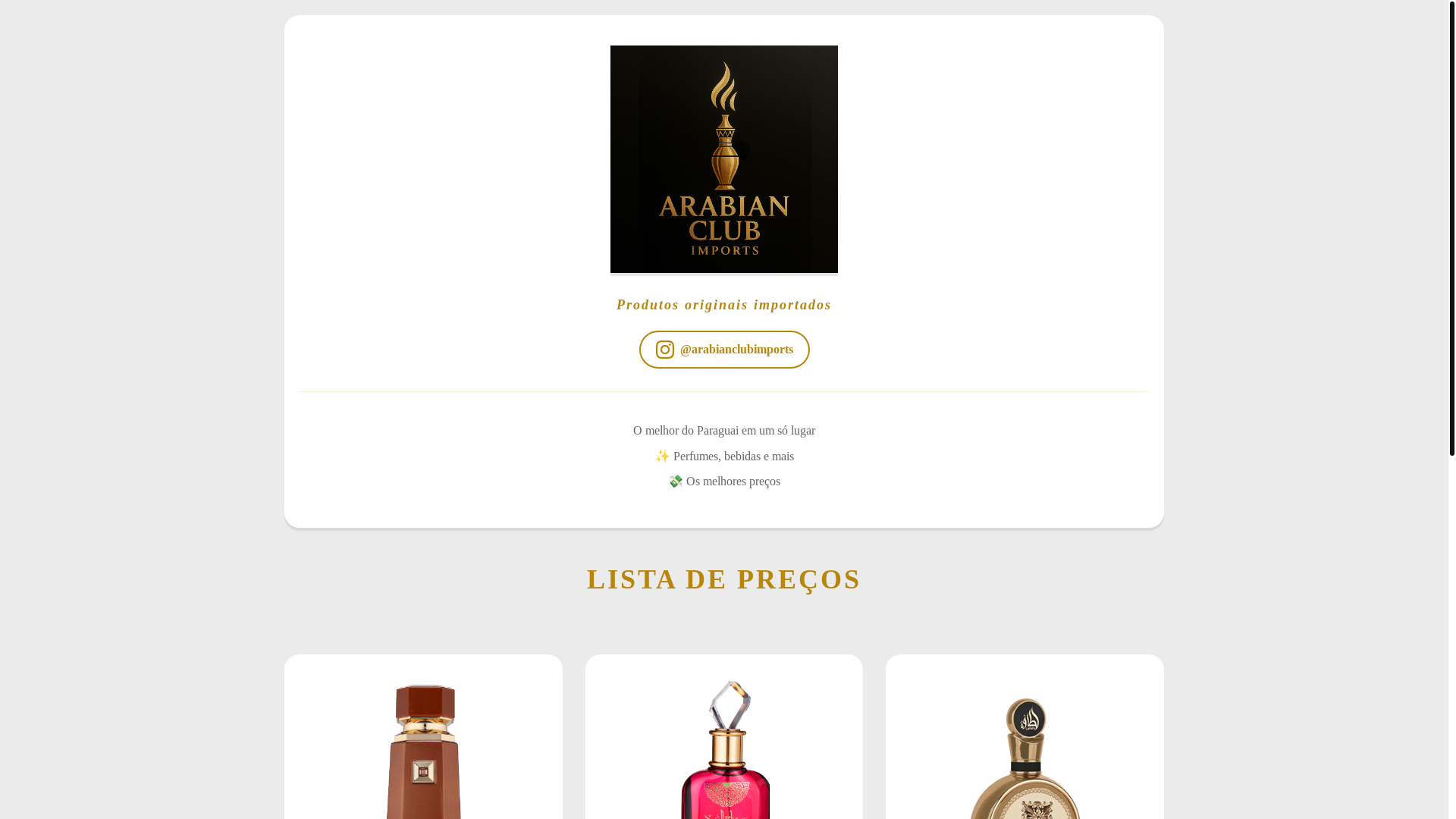 website screenshot of https://arabianclubimports.com.br/