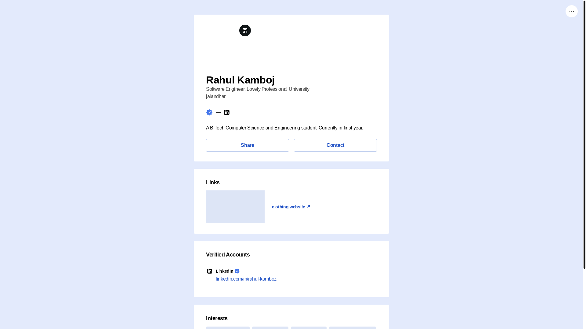 website screenshot of https://rahulkamboj.link/