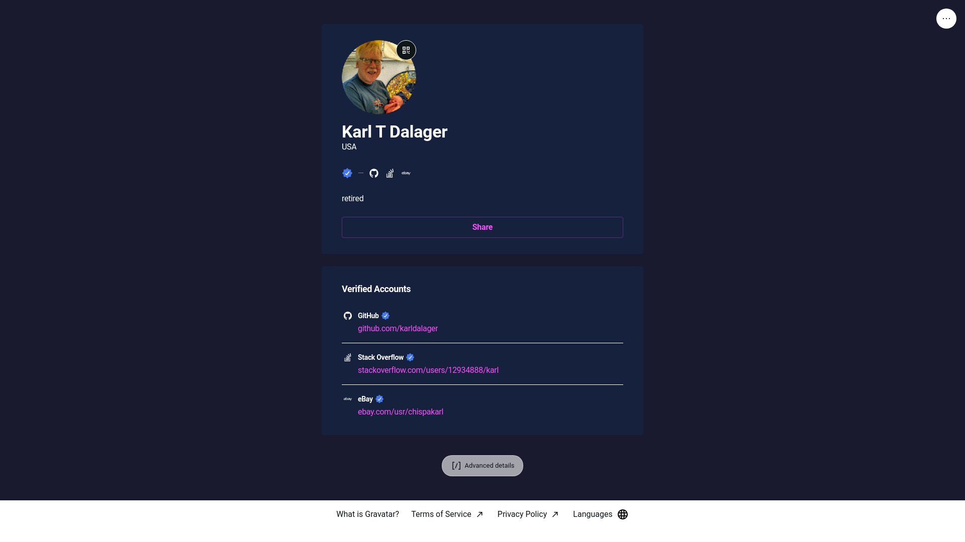 website screenshot of https://karltdalager.link/