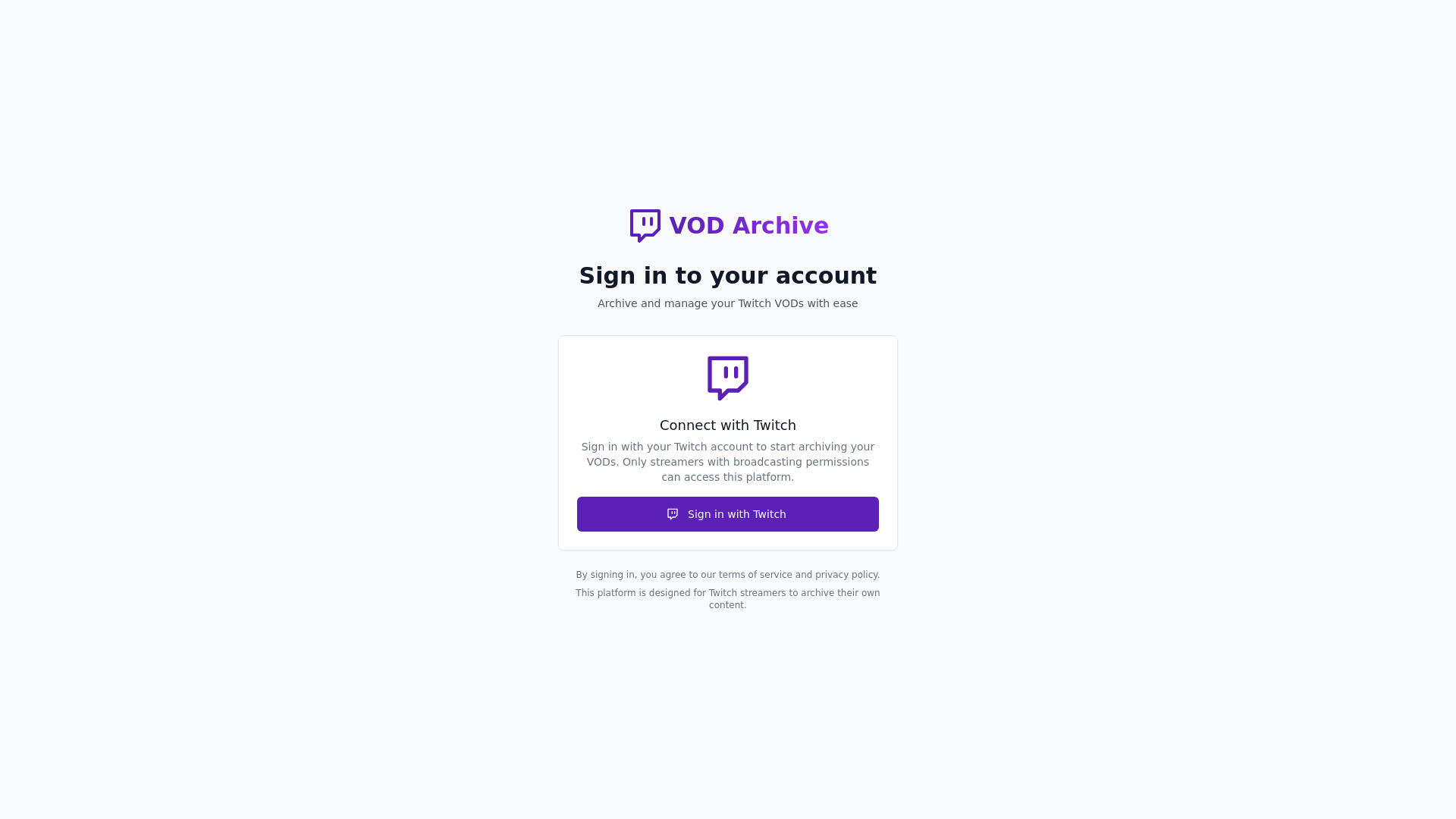 website screenshot of https://twitch-vod-archive.pages.dev/