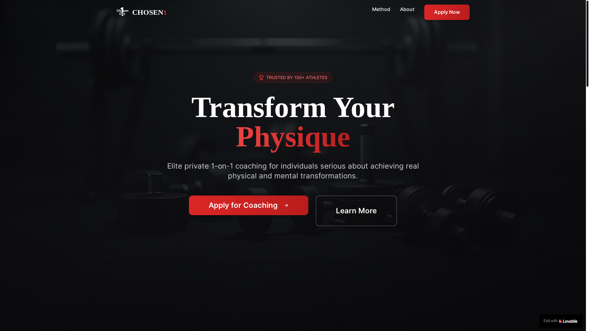website screenshot of https://chosen1.fit/