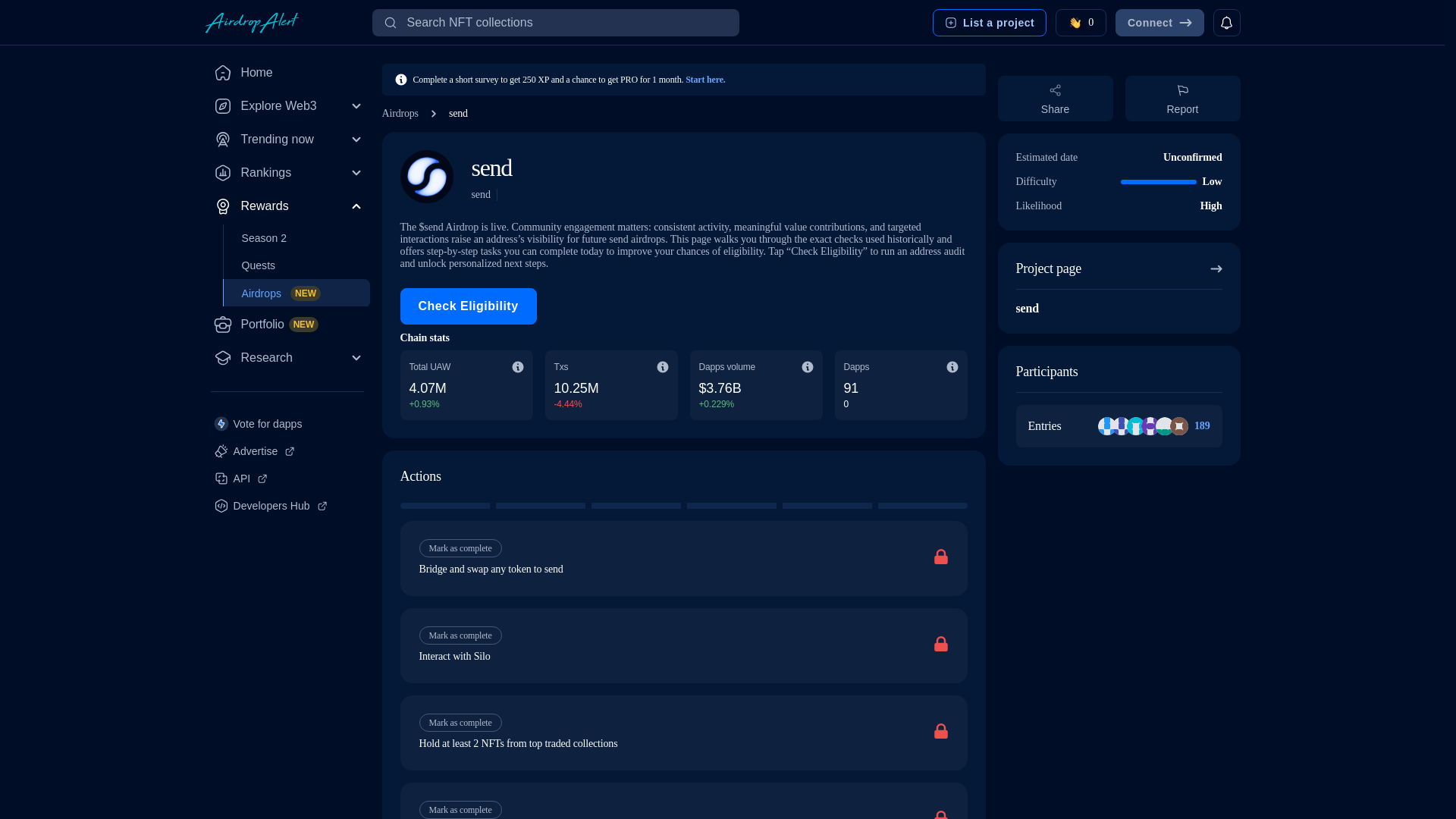 website screenshot of https://send.airdropsalert.us/eligibility