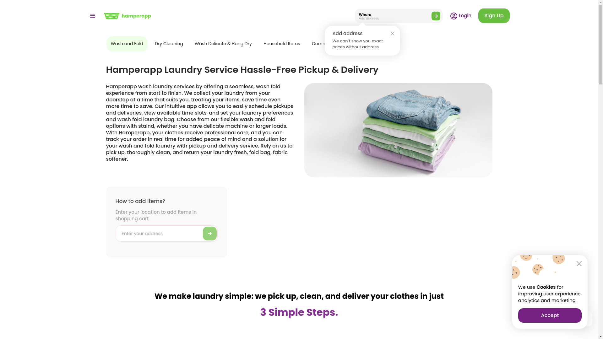 website screenshot of https://www.hamperapp.com/services/wash-and-fold-laundry-services