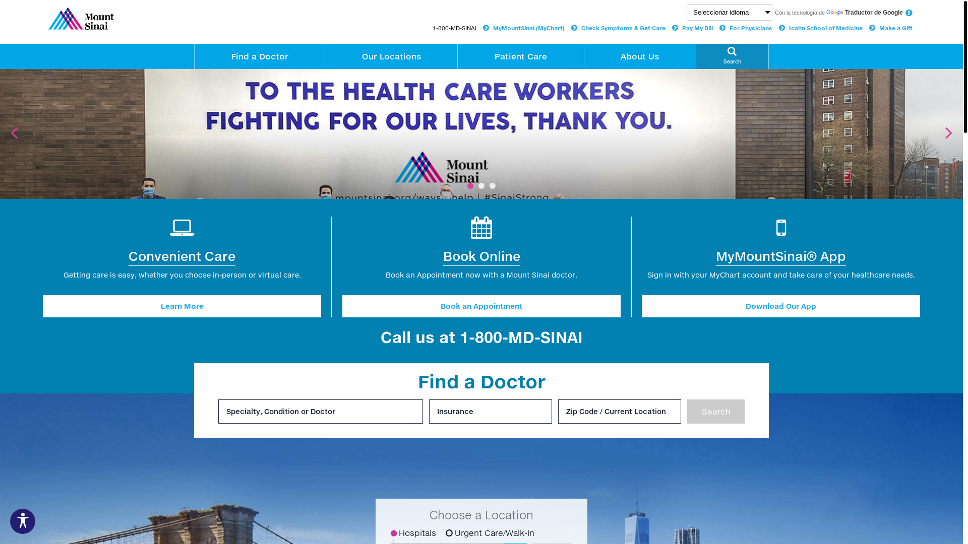 website screenshot of https://mountsinai.org/