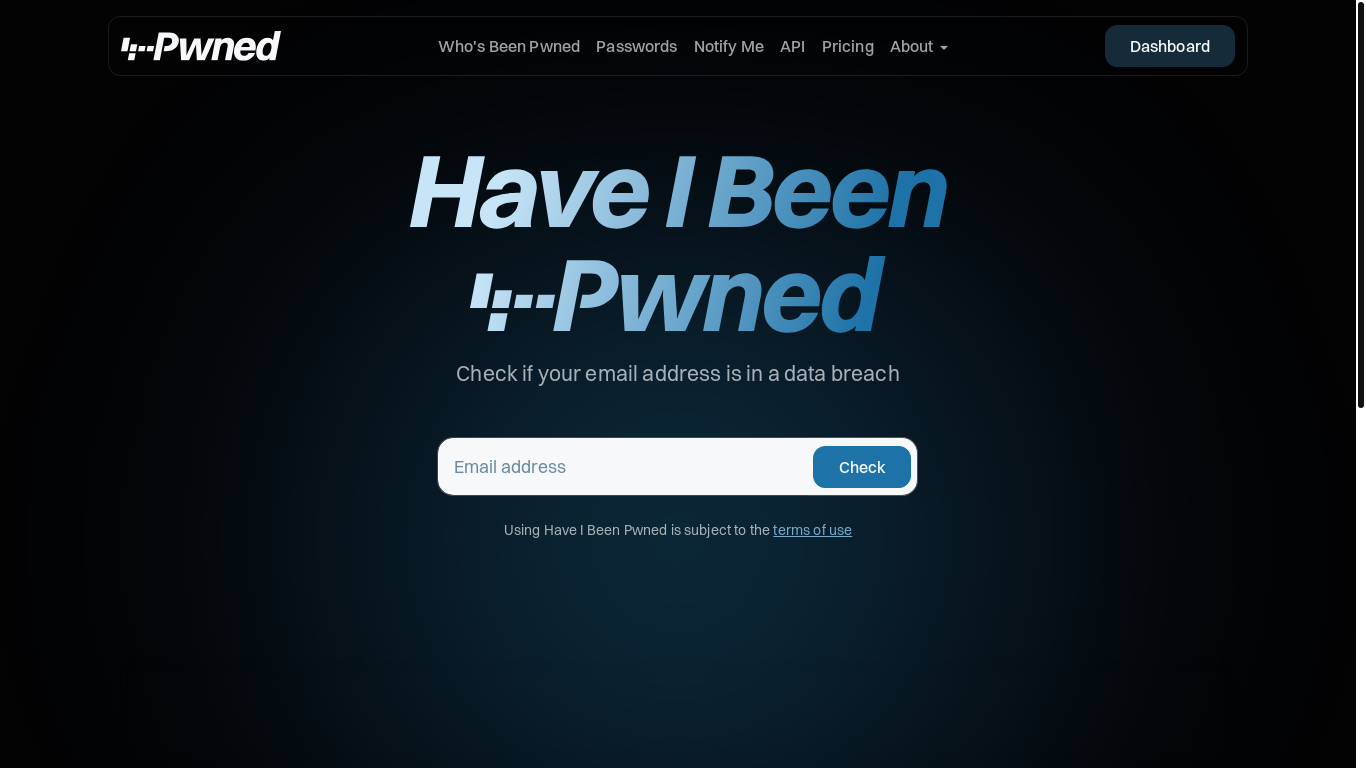 website screenshot of https://haveibeenpwned.com/