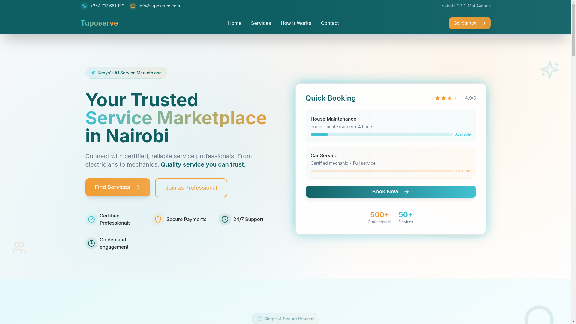 website screenshot of https://tuposerve.com/