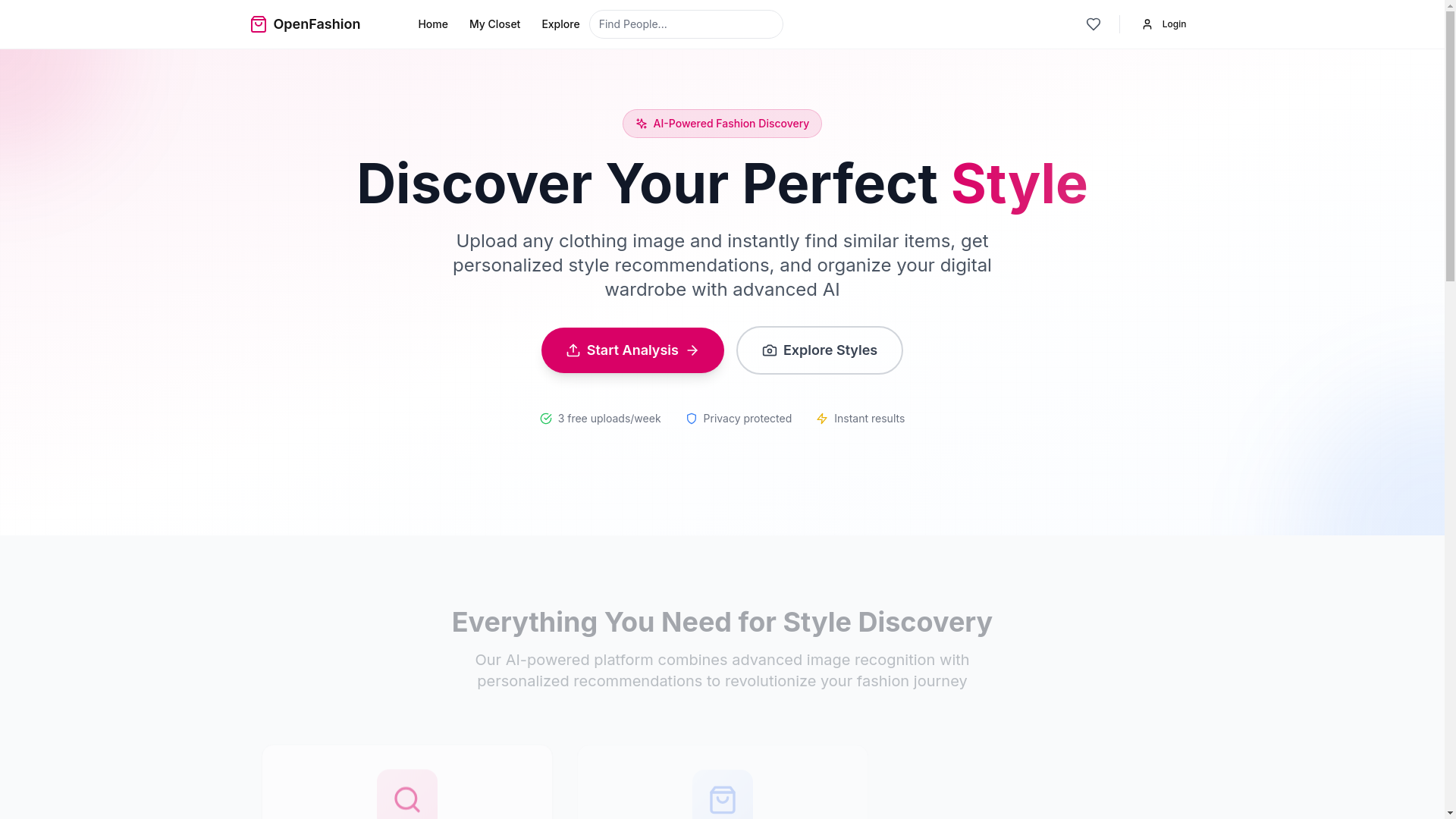 website screenshot of https://openfashionapp.com/