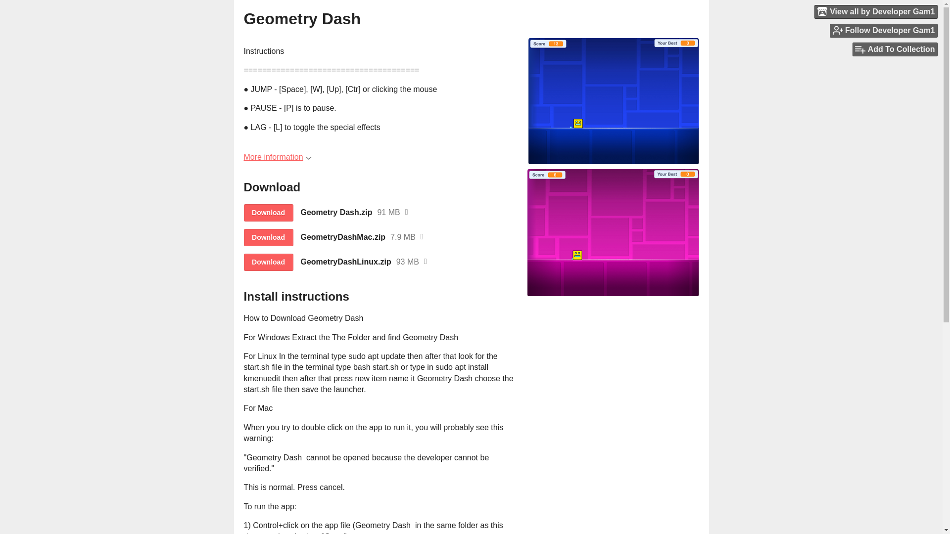 website screenshot of https://developer-gam1.itch.io/geometry-dash