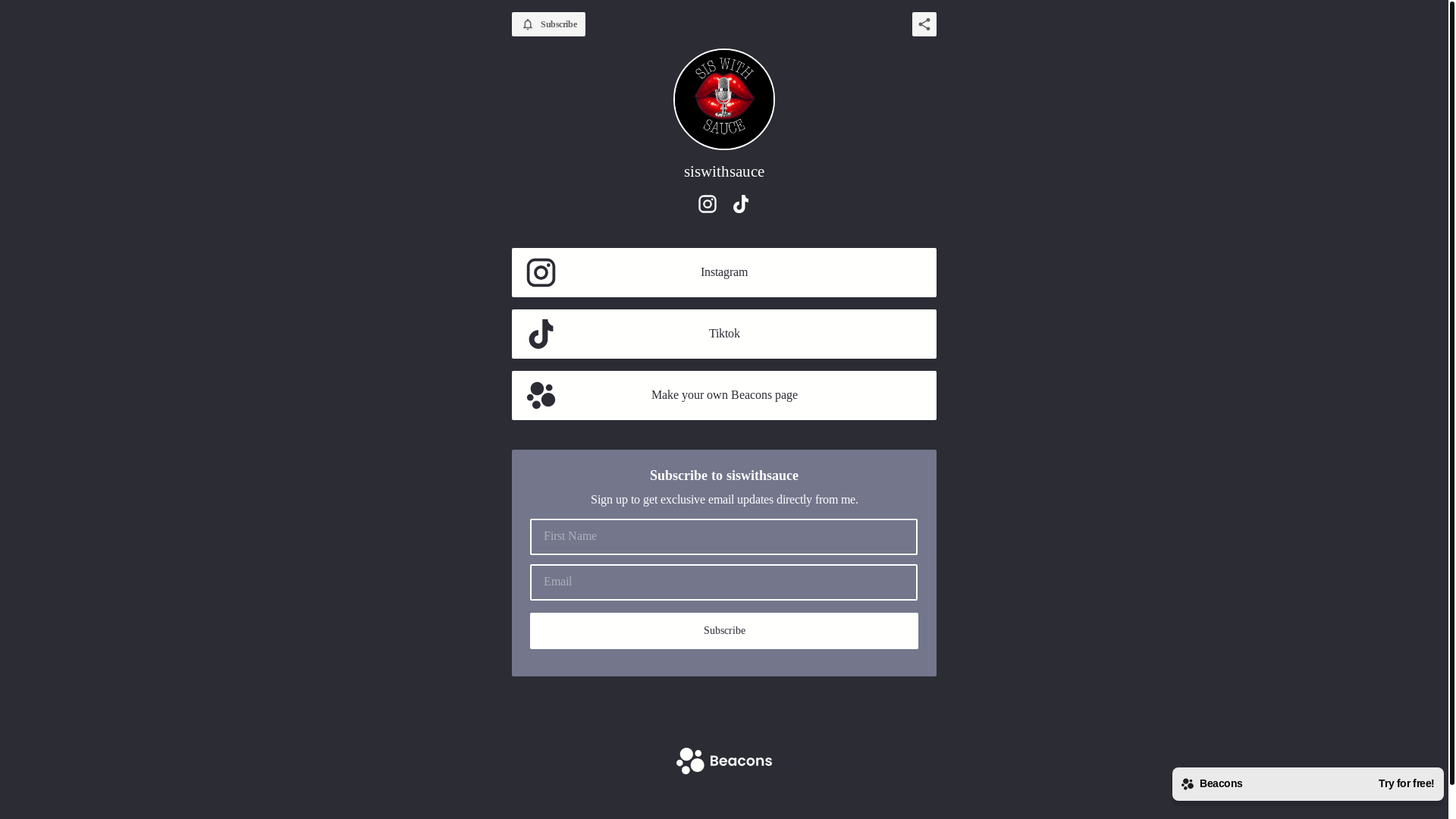 website screenshot of https://siswithsauce.com/
