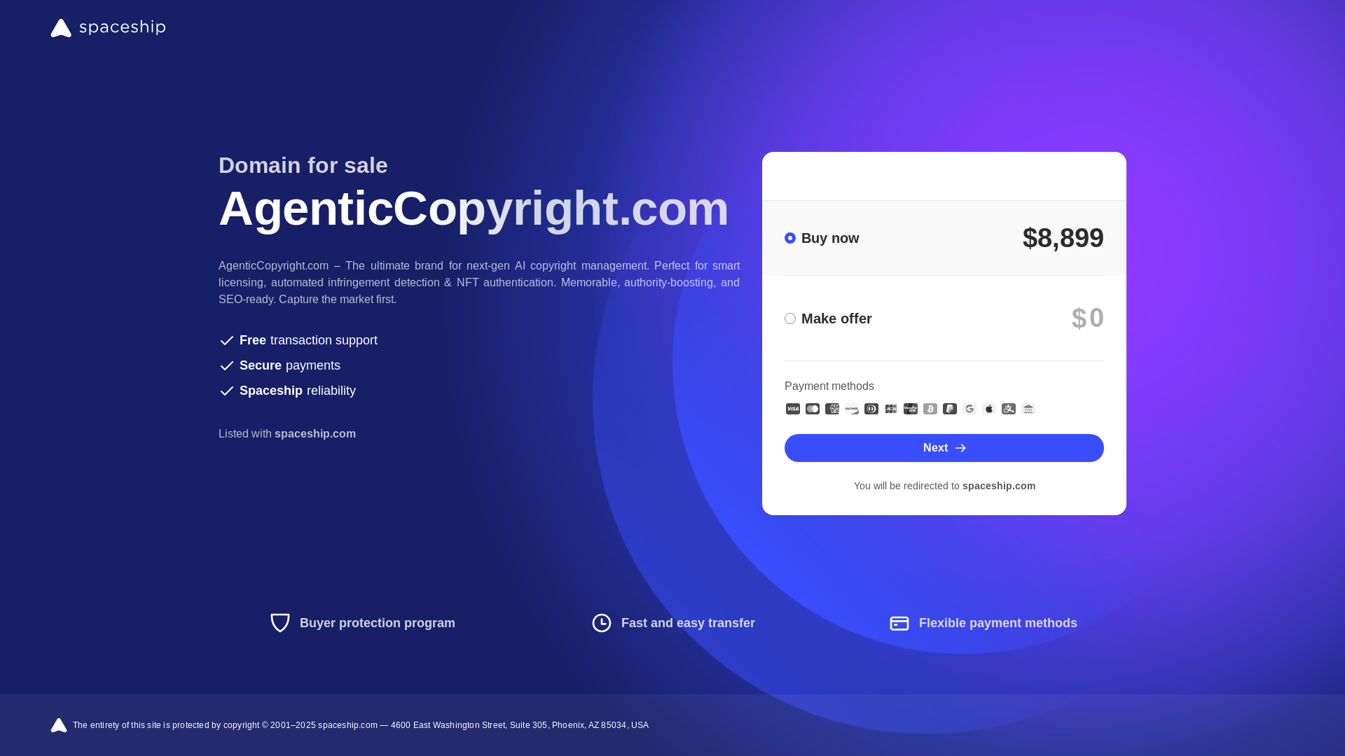 website screenshot of https://agenticcopyright.com/