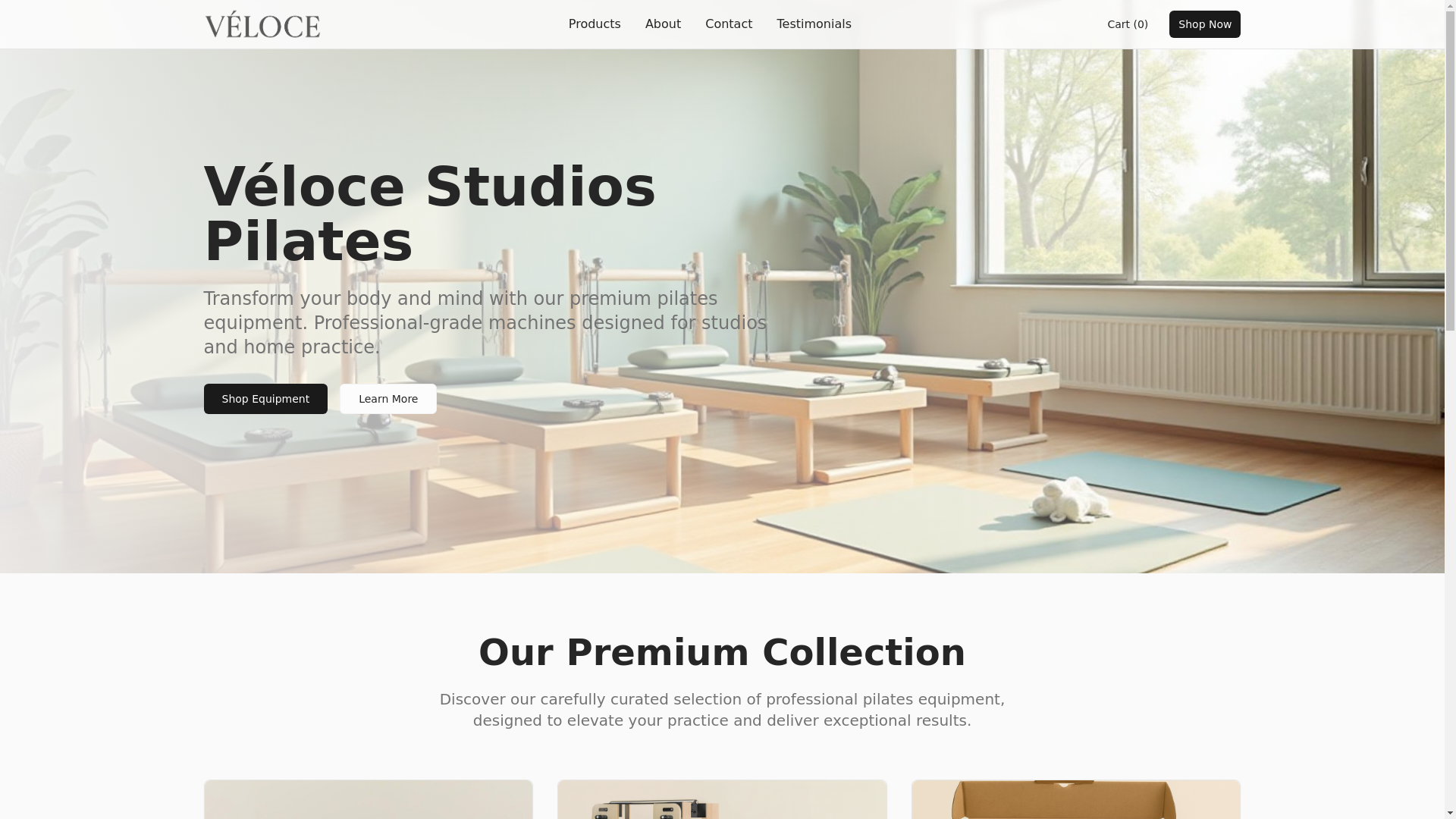 website screenshot of https://velocepilates.com/