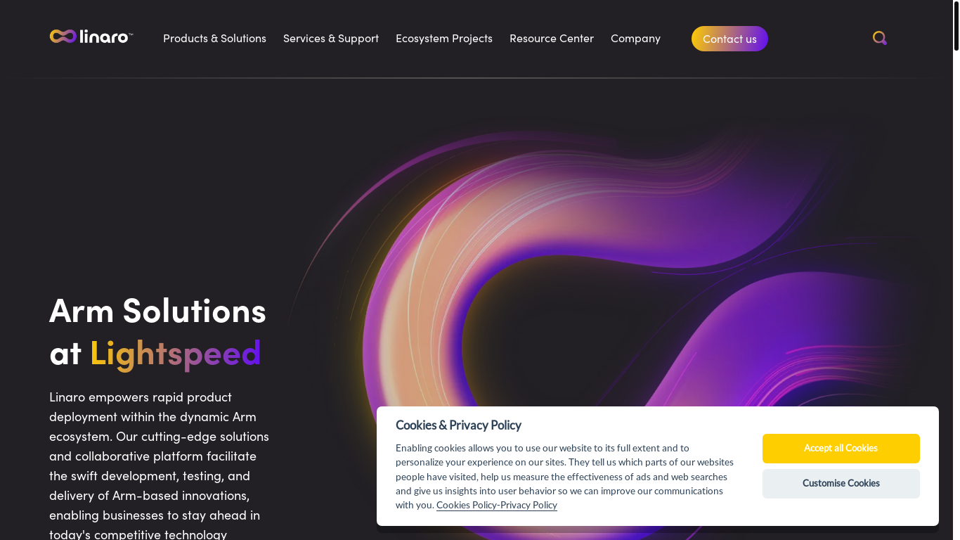 website screenshot of https://www.linaro.org/