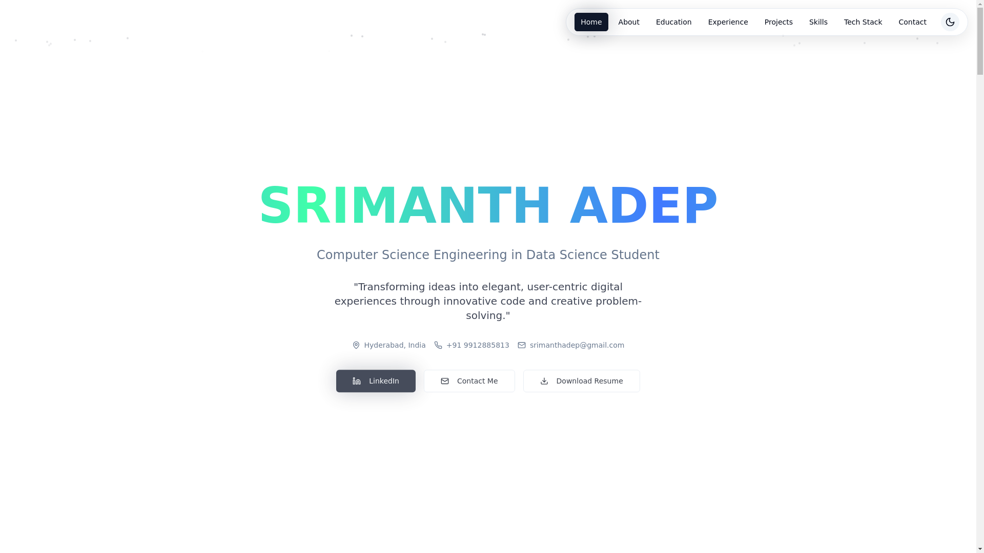 website screenshot of https://srimanth.me/