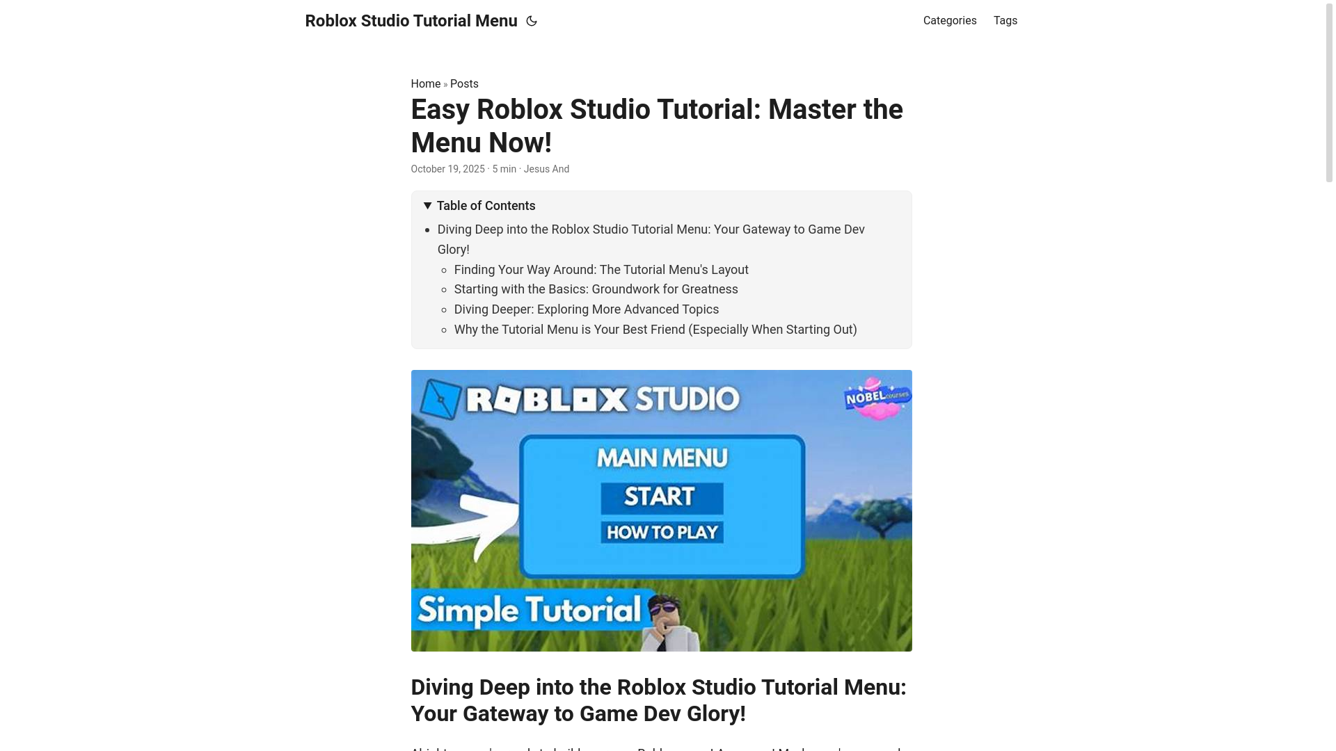 website screenshot of https://roblox-studio-tutorial-menu.pages.dev/