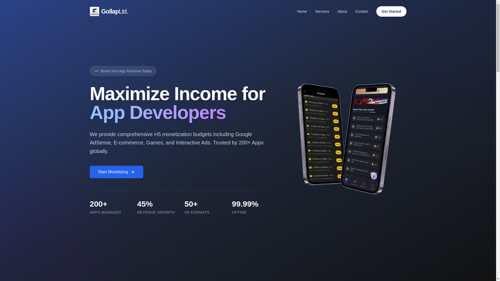 website screenshot of https://gollaplimited.com/