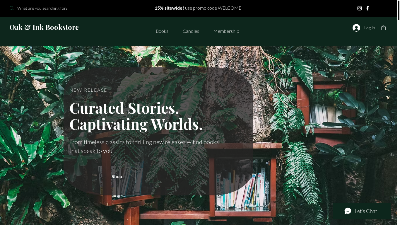 website screenshot of https://oakandinkbookstore.com/