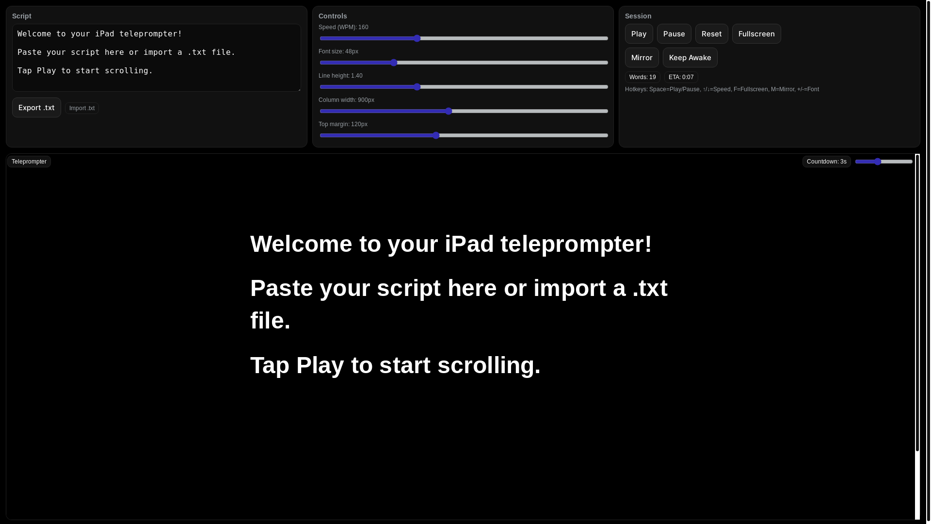 website screenshot of https://kbdteleprompter.com/