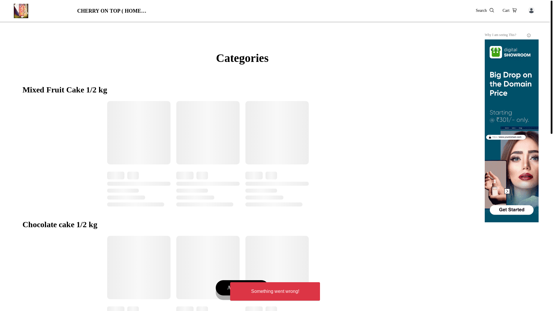 website screenshot of https://cherryontophomebaker.co.in/