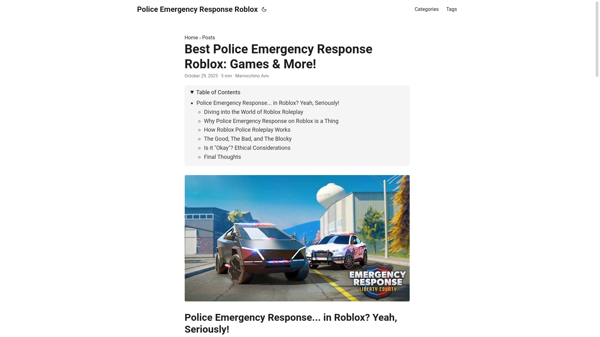 website screenshot of https://police-emergency-response-roblox.pages.dev/