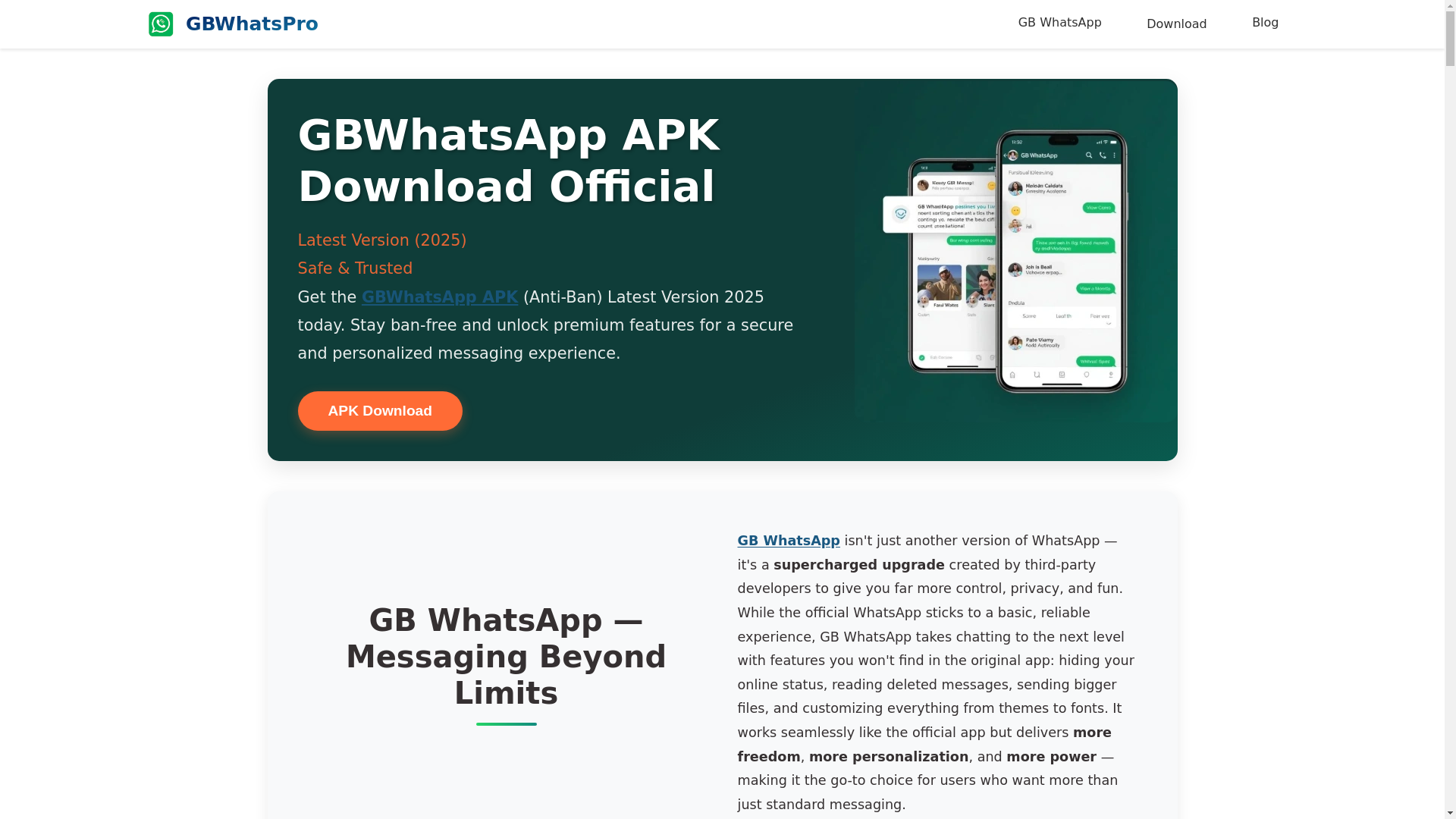 website screenshot of https://gbwhatsproapp.net