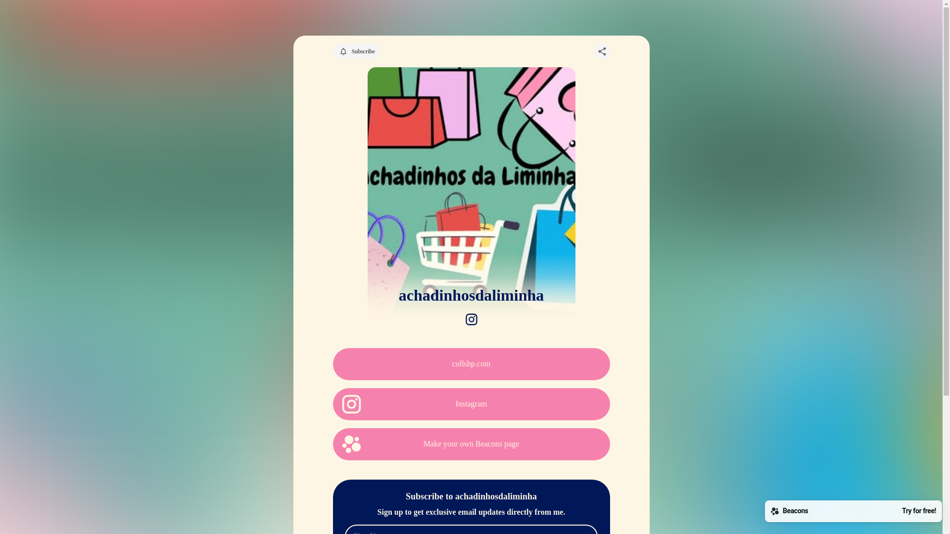 website screenshot of https://achadinhosdaliminha.com/