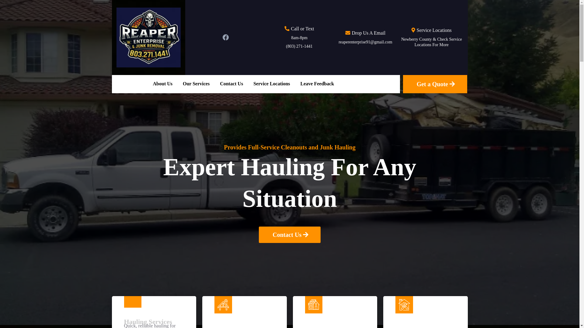 website screenshot of https://reaperenterpriseandjunkremoval.com/