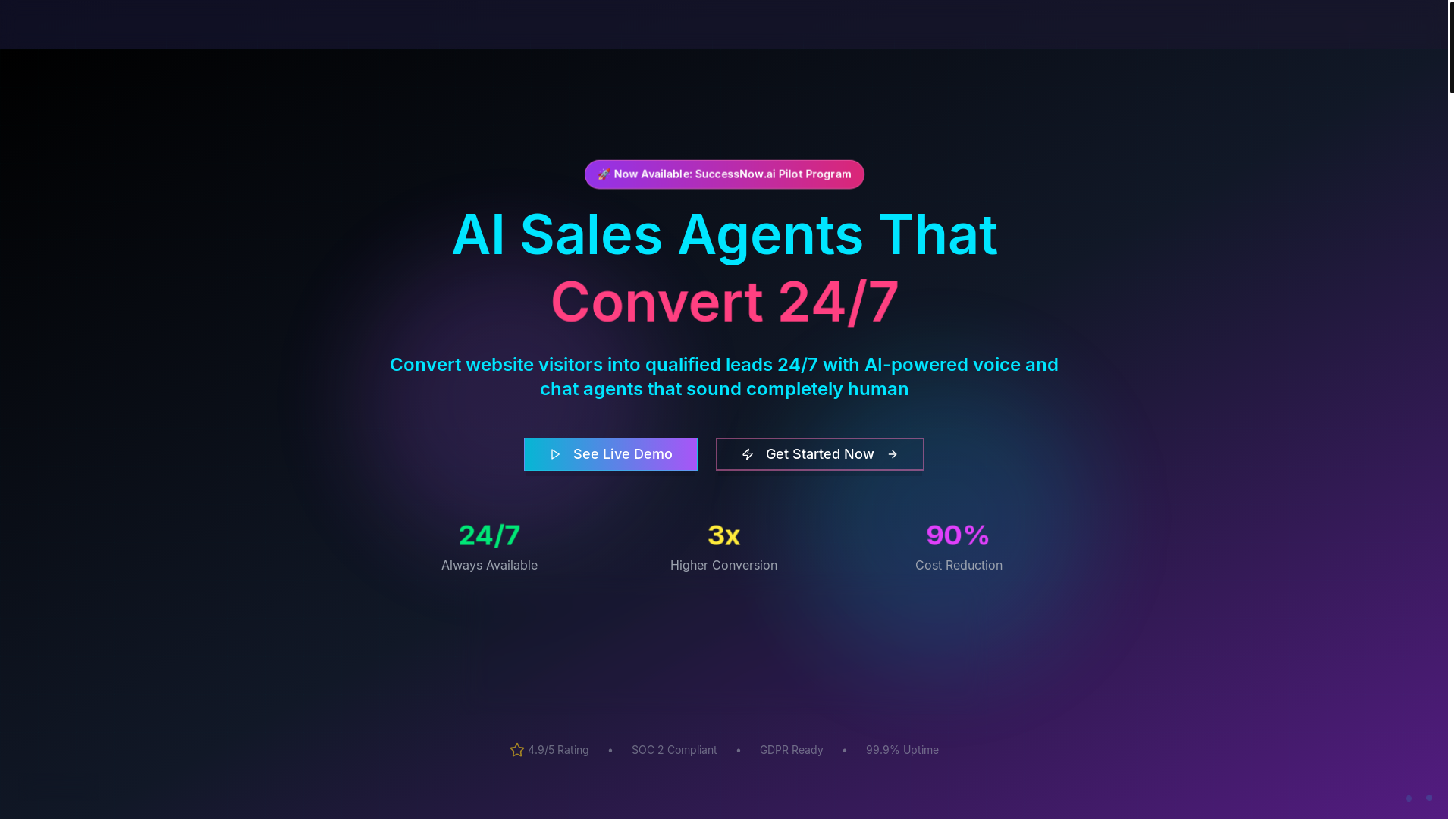 website screenshot of https://salesagentnow.ai/