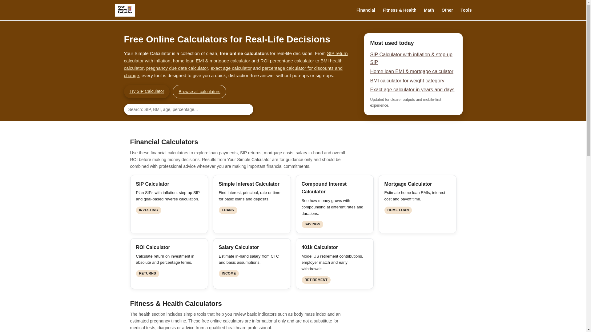 website screenshot of https://calculator-website-9dw.pages.dev/
