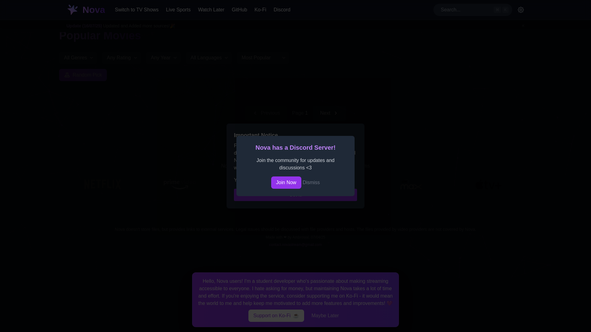 website screenshot of https://novastream.top/