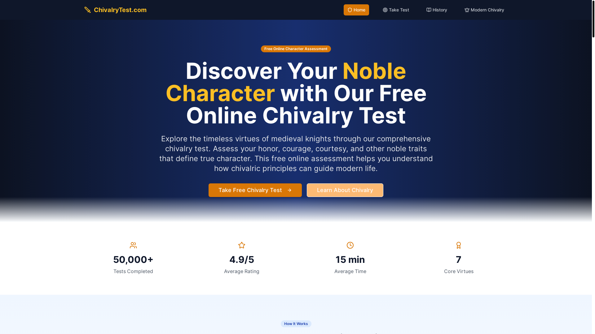 website screenshot of https://chivalrytest.com/