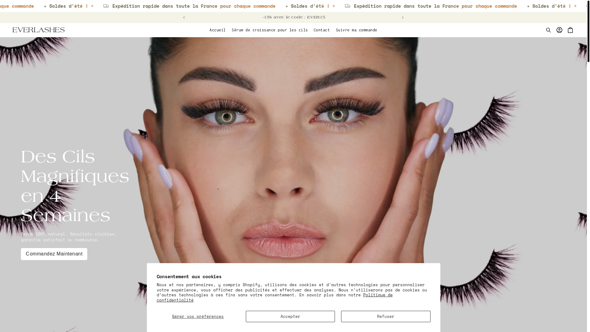 website screenshot of https://everlashes.fr/