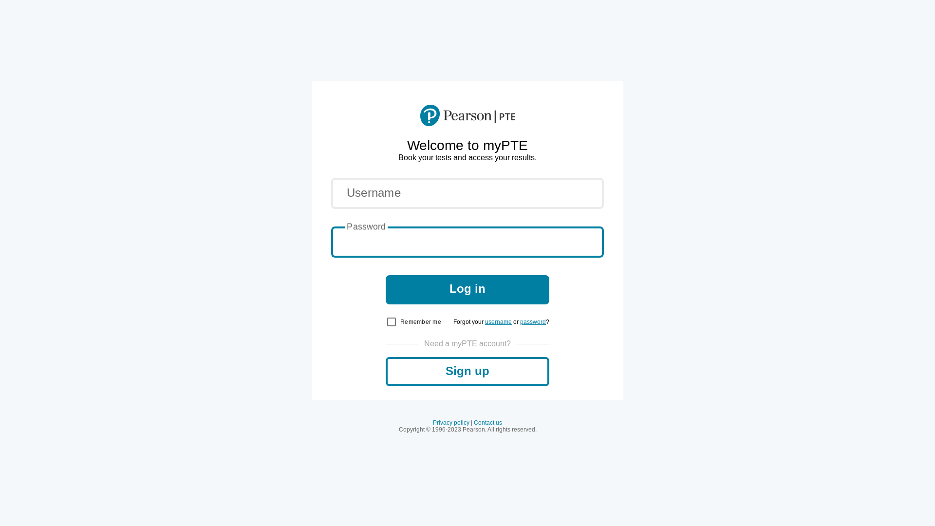 website screenshot of https://myptepearsonpte.com/