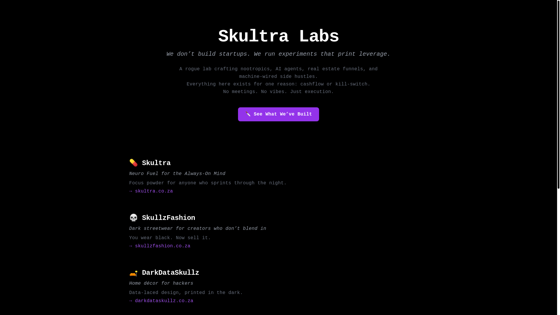 website screenshot of https://skultralabs.pages.dev/