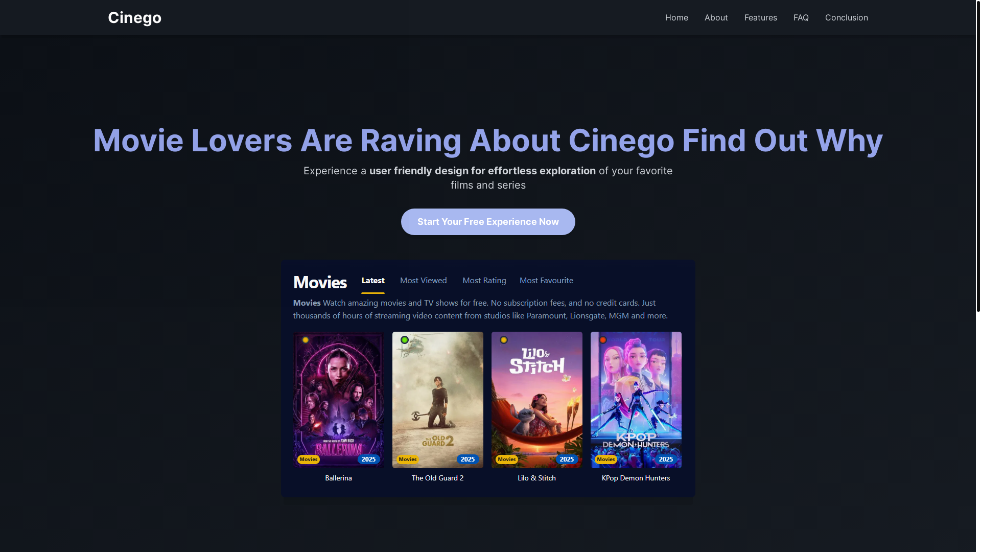 website screenshot of https://cinego-2jus.pages.dev/