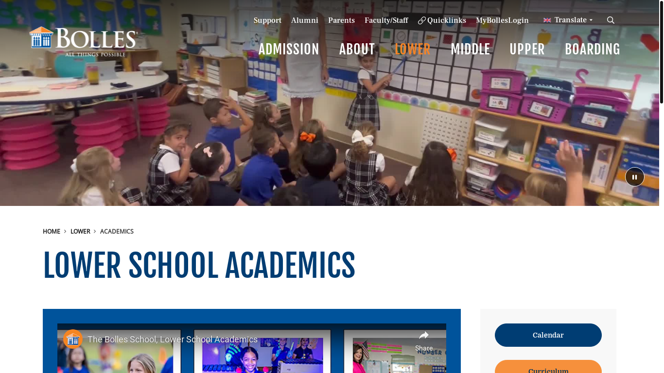 website screenshot of https://www.bolles.org/lower/academics