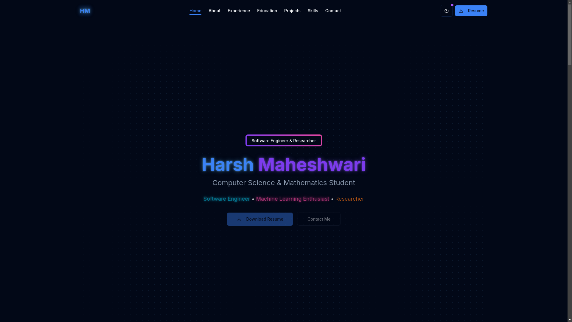 website screenshot of https://harshmaheshwari.dev/