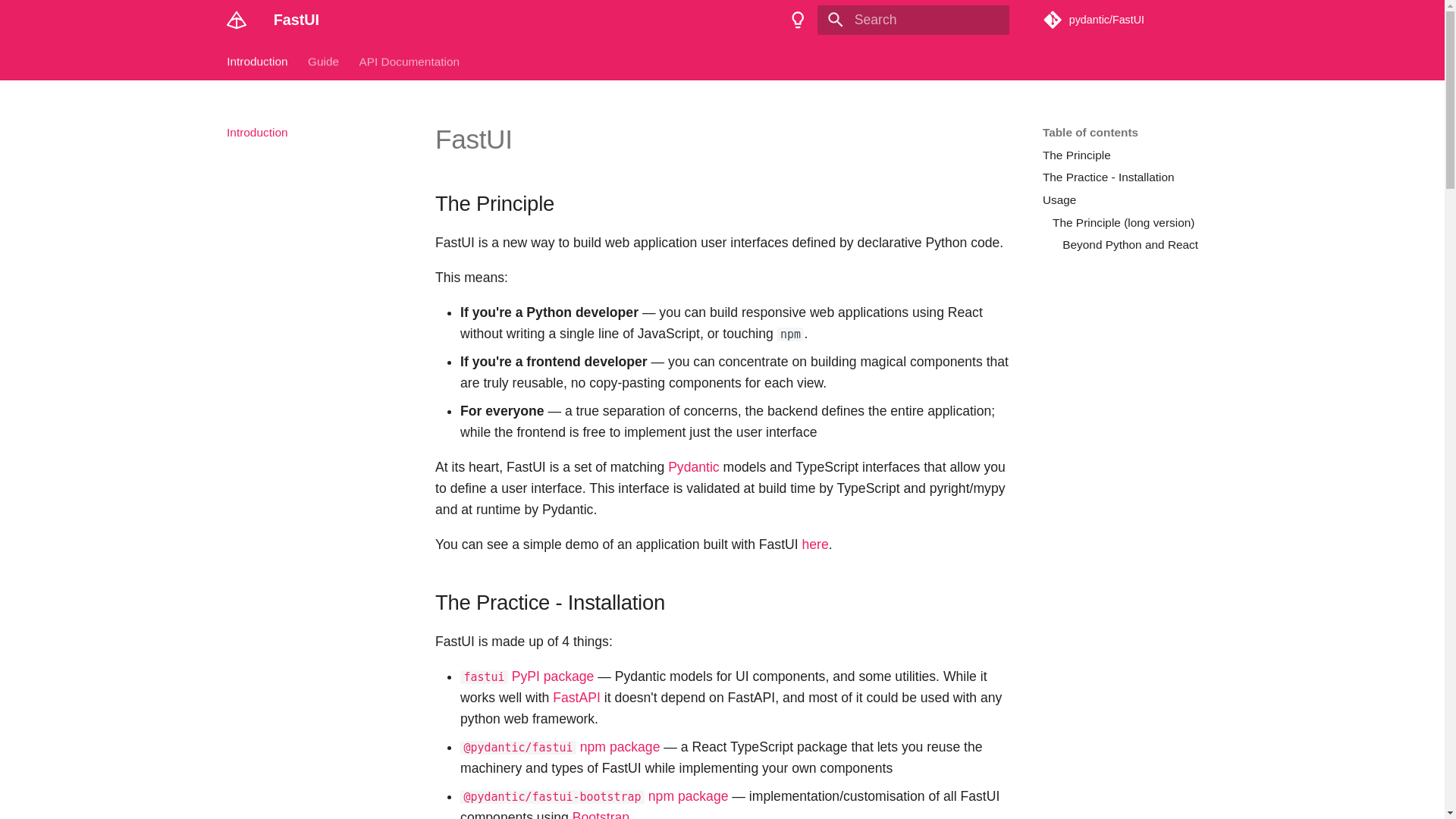 website screenshot of https://fastui.pages.dev/