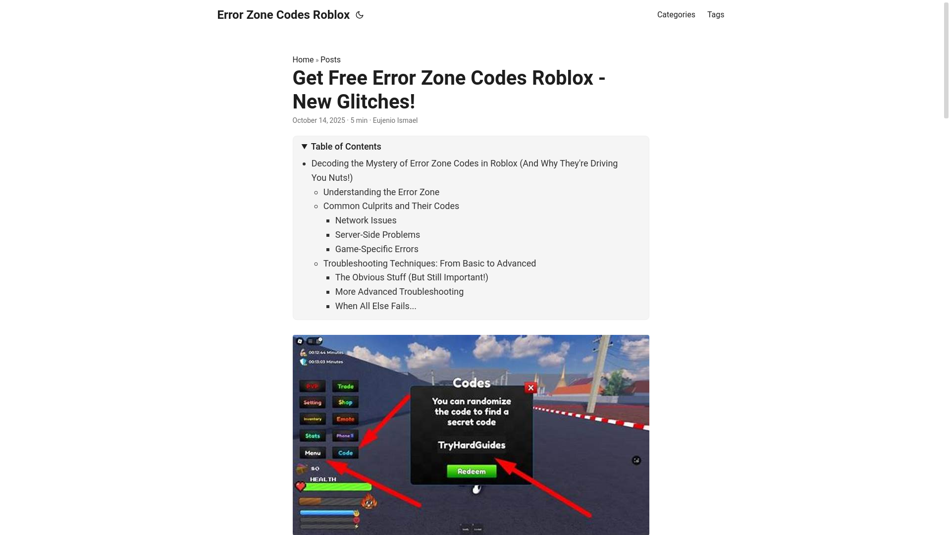 website screenshot of https://error-zone-codes-roblox.pages.dev/