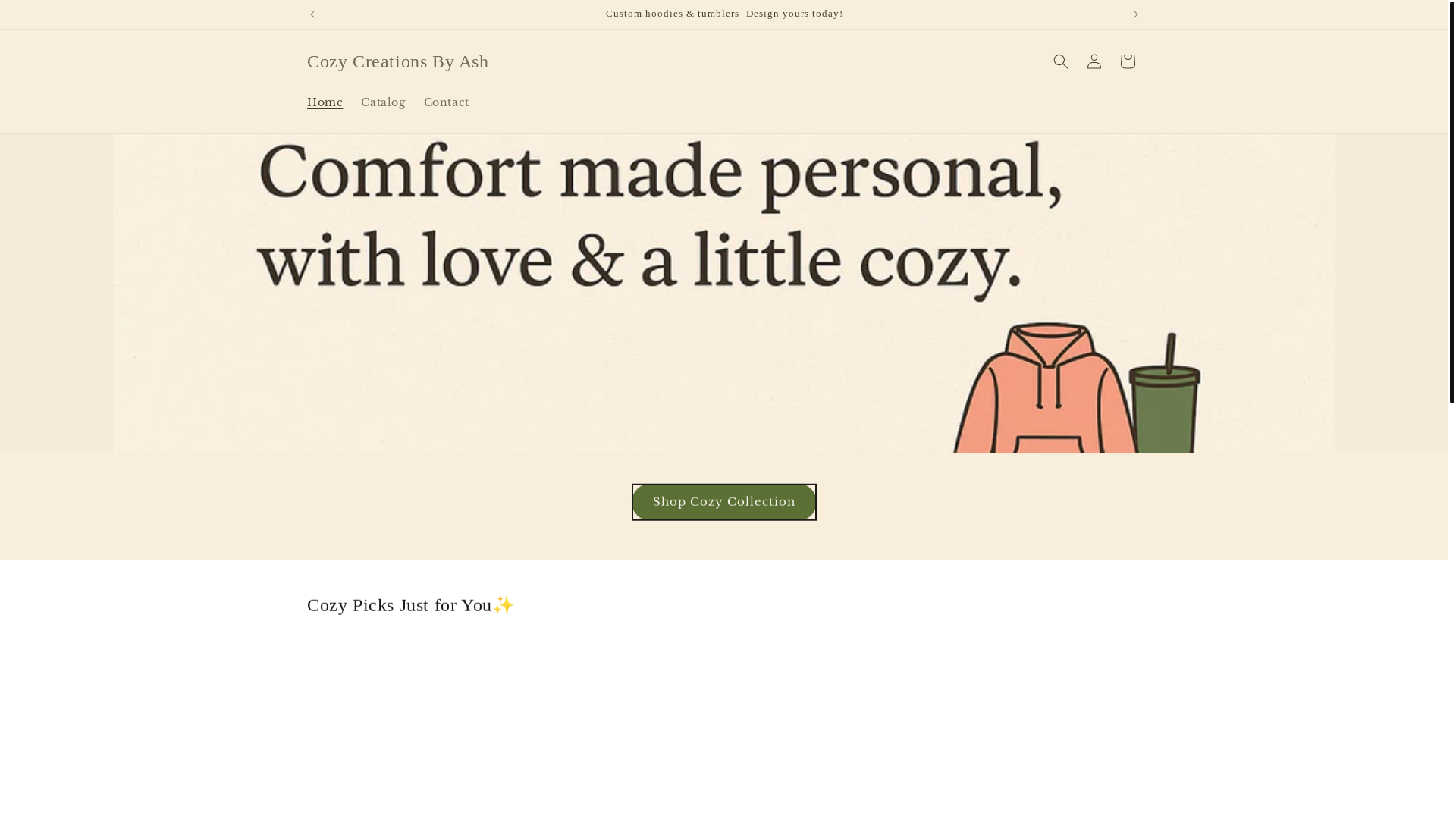 website screenshot of https://cozycreationsbyash.com/