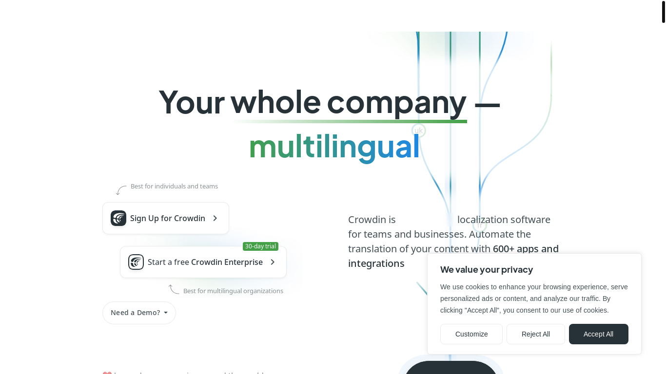 website screenshot of https://crowdin.com