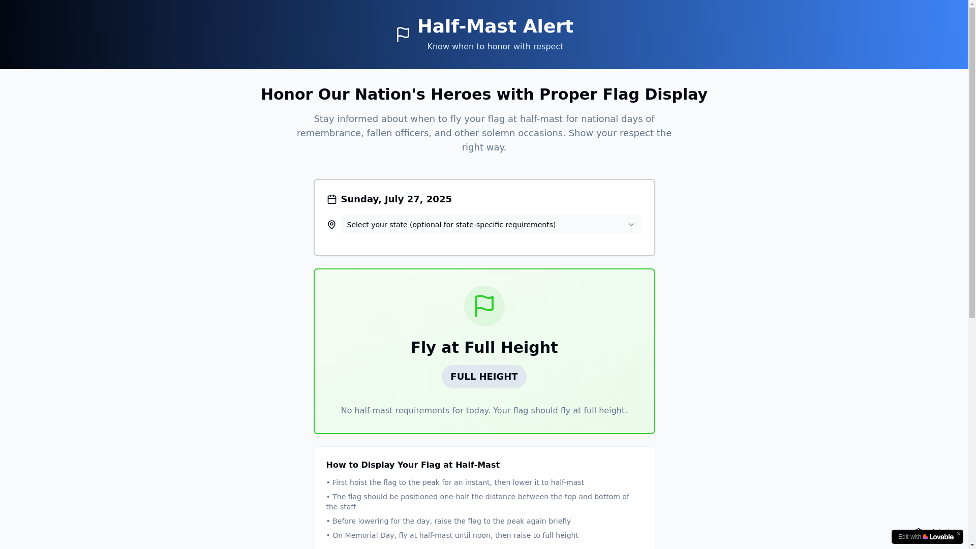 website screenshot of https://halfmastalert.com/