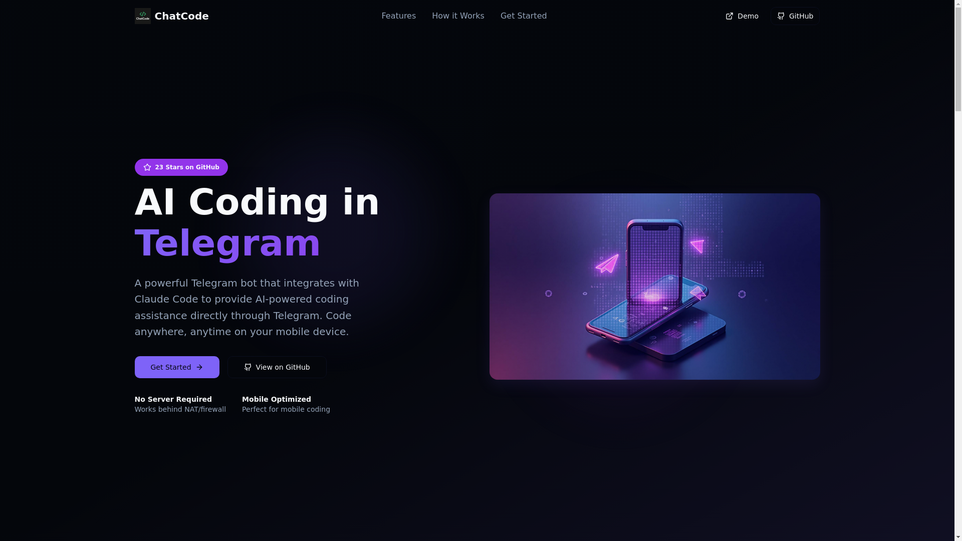 website screenshot of https://telegram-claudecode-bridge.pages.dev/